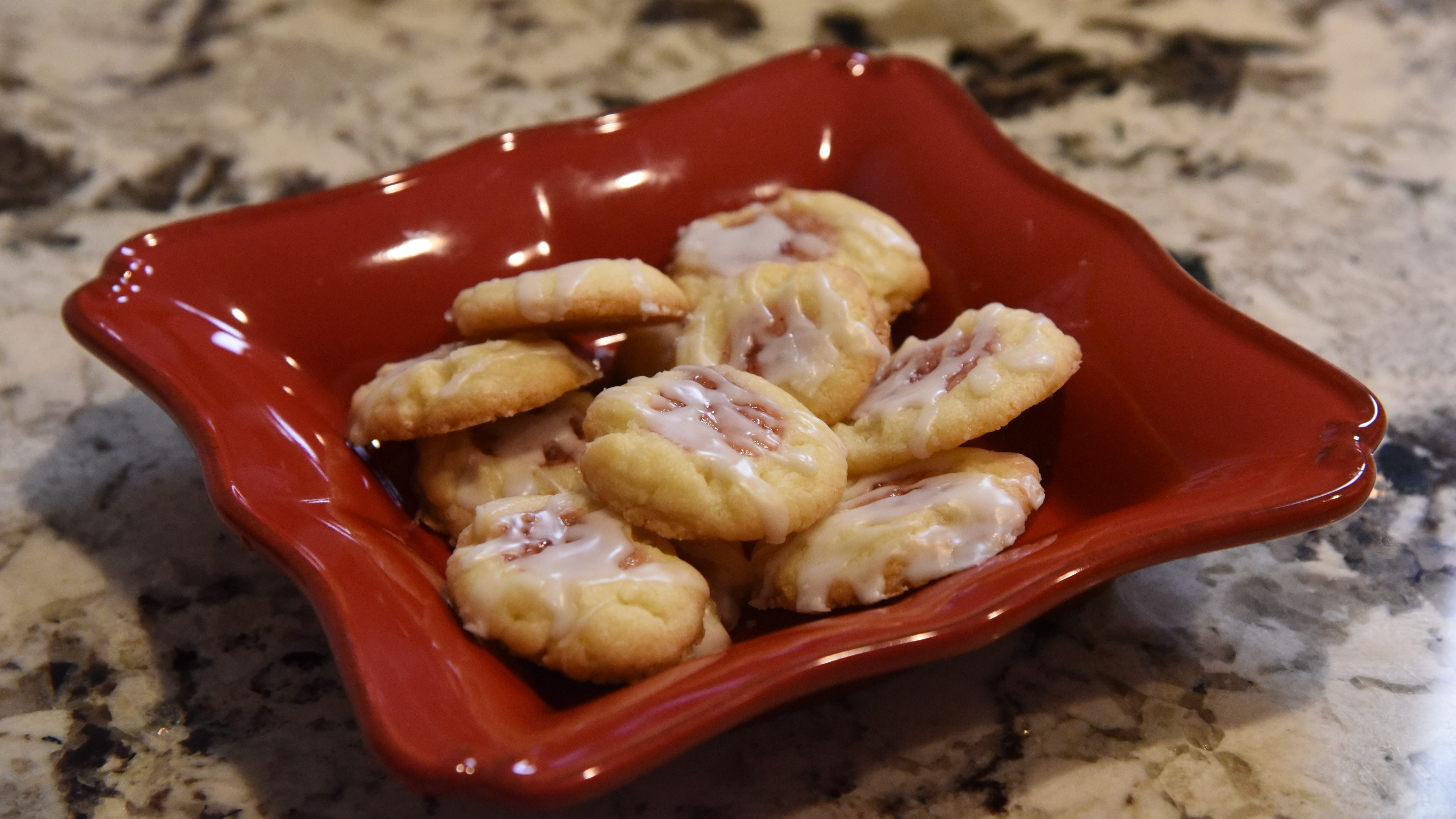 Board of Education Chair Susan Horn got the recipe for Glazed Raspberry Almond Shortbread Cookies from her mother-in-law: It just has that little bit of an almond flavor and they’re really good. 
